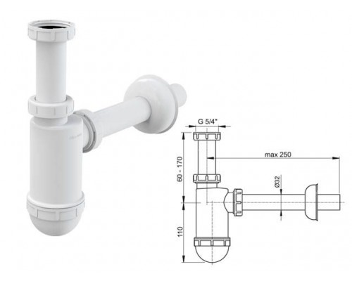 Сифон для умывальника O32 c накидной гайкой 5/4, Alcaplast