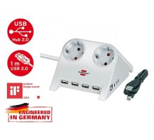 Удлинитель настол. 1.8м (2 роз., 4 USB порта, 3.3кВт, с/з, ПВС) Brennenstuhl бел. Desktop-Power-Plus (белый, провод 3х1,5мм2, сила тока 16А, с/з - с з