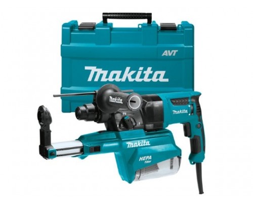 Перфоратор MAKITA HR 2653 в чем. + система пылеудаления (800 Вт, 2.2 Дж, 3 реж., патрон SDS-plus, вес 4.2 кг)