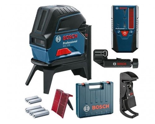 Нивелир лазерный BOSCH GCL 2-50 с держателем и приемником в чем. (проекция: крест, до 50 м, +/- 0.30 мм/м, резьба 1/4, 5/8
