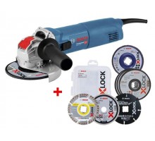 Одноручная углошлифмашина BOSCH GWX 14-125 в кор. + АКЦИЯ (16 кругов) (1400 Вт, диск 125х22 мм, система X-LOCK. 16 кругов в ПОДАРОК!)