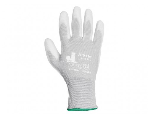 Перчатки нейлон, полиуретановое неполн. покрытие, р.L, белые, Jeta Safety