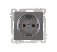 Розетка 1-ая (скрытая, с/з, шторки) дымчатая, ELITRA, MUTLUSAN (16 A, 250 V, IP 20)