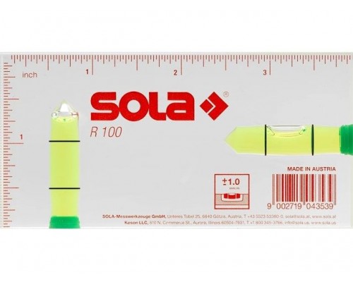 Уровень 100 мм 2 глазка акриловый R100  (SOLA)