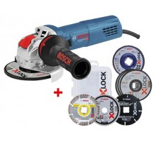 Одноручная углошлифмашина BOSCH GWX 9-125 S в кор. + АКЦИЯ (16 кругов) (900 Вт, диск 125х22 мм, регул. об., система X-LOCK. 16 кругов в ПОДАРОК!)