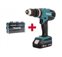 Аккум. ударная дрель-шуруповерт MAKITA LXT HP 457 DWE в чем. + Набор бит 47 шт. (B-36170) (18.0 В, 2 акк., 1.5 А/ч Li-Ion, 2 скор., 42 Нм, шурупы до 1