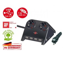 Удлинитель настол. 1.8м (2 роз., 4 USB порта, 3.3кВт, с/з, ПВС) чер. Brennenstuhl Desktop-Power-Plus (черный, провод 3х1,5мм2, сила тока 16А, с/з - с