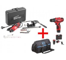 Аккум. дрель-шуруповерт WORTEX BD 1215-1 Li в чем.+MG3218E11411 Гравер + АКЦИЯ сумкка в подарок (В ПОДАРОК к комплекту  Сумка для инструмента B&T BA 1