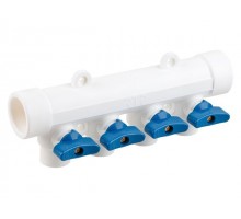 Коллектор с шар. краном син. PPR 32х20/4,  бел., РТП (РосТурПласт)