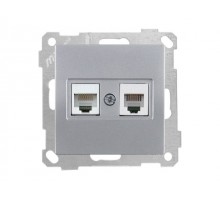 Розетка телефонная + компьютерная (RJ12+Cat5e) серебро, ELITRA, MUTLUSAN
