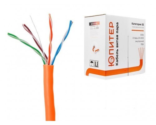 Кабель витая пара U/UTP Cat5E 4х2х24AWG (0.51мм) 305м, CCA, внутр. (ПВХ) Юпитер (ЮПИТЕР)