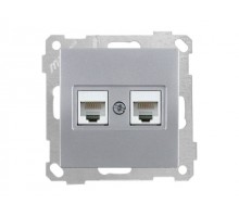 Розетка компьютерная 2xRJ45 (Cat5e) серебро, ELITRA, MUTLUSAN