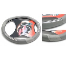 Чехол руля кожа H-8514-M (grey+chrome) (A)