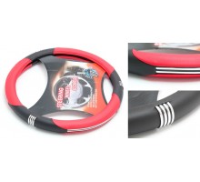 Чехол руля кожа-PU H-8534-M (black/red/chrome) (A)