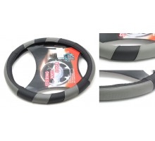 Чехол руля кожа H-8518-S (black/grey) (2)