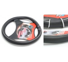 Чехол руля кожа-PU H-8499-M (black+silver) (A)