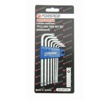 Набор ключей TORX Г-образных длинных с отверстием 7пр.(Т10Н,Т15Н,Т20Н,Т25Н,Т27Н,Т30Н,Т40Н) в пластиковом держателе