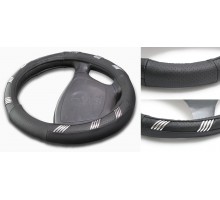 Чехол руля кожа H-8515-M (black+crome) (А)
