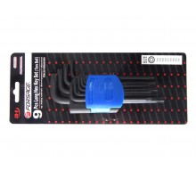 Набор ключей TORX Г-образных длинных с шаром, 9пр. (Т10, Т15, Т20, Т25, Т27, Т30, Т40, Т45, Т50),в пластиковом держателе