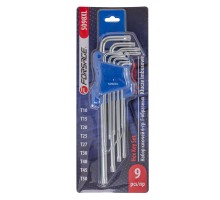 Набор ключей Г-образных TORX экстра длинных 9пр.(Т10, Т15, Т20, Т25, Т27, Т30, Т40, Т45, Т50)в пластиковом держателе