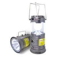 Фонарь-трансформер светодиодный аккумуляторный (торц.свет:1LED/50LUM,бок.свет:6LED/30LUM,заряд:солн.батарея, кабель 220V/USB,t заряд.3-5ч,серый)