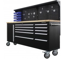 Верстак металлический передвижной 485х1480х2130мм (перфорация: 530х2130мм, деревянная столешница: 40х485х2130мм, шкаф одностворчатый: 460х590х680мм)