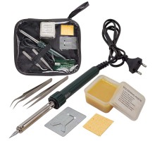 Паяльник электрический с набором инструментов и аксессуаров 6пр.(220V,50Hz,60W,пинцеты-2шт,расходники)в сумке