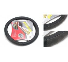 Чехол руля кожа 1176 Black/grey-M(TS-2511A)