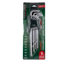 Набор ключей TORX Г-образных экстра длинных, 9пр. (Т10, Т15, Т20, Т25, Т27, Т30, Т40, Т45, Т50) в пластиковом держателе