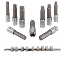Набор головок-бит разнопрофильных Spline&Torx&Hex, 9 пр.(М14,М16,М18,Т70,Т80,Т100,Н14,Н17,Н19мм, L-100мм) 1\2