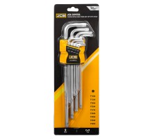 Ключи Г-образные TORX экстра длинные с отверстием, набор 9пр. (Т10Н, Т15Н, Т20Н, Т25Н, Т27Н, Т30Н, Т40Т, Т45Н, Т50Н)