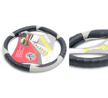 Чехол руля кожа 10000200-М LIGHT grey/Blk (0809)
