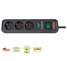 Удлинитель / фильтр сетев. 1.5м (3 роз., 3.3кВт, с/з, выкл., ПВС) Brennenstuhl Eco-Line (провод 3х1,5мм2, сила тока 16А, до 13 500 А)