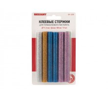 Клеевые стержни d=11,3 мм, L=100 мм, цветные с блестками (упак. 12 шт.) (блистер) REXANT