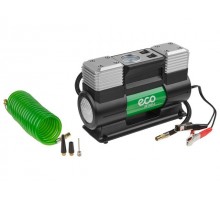 Компрессор автомобильный ECO AE-028-2 (12 В, 280 Вт, 70 л/мин, 2 цилиндра, 10 бар (манометр 7 бар), фонарь, сумка)