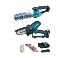 Комплект аккум. кусторез MAKITA UH 201 DZ + аккум. цепная пила UC100DWA (12.0 В, БЕЗ АККУМУЛЯТОРА, длина ножа 200 мм, шаг ножа: 26 мм, вес 1.3 кг)