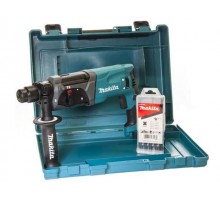 Перфоратор MAKITA HR 2470 X15 в чем. + набор буров (780 Вт, 2.7 Дж, 3 реж., патрон SDS-plus, вес 2.6 кг)
