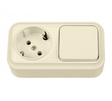 Блок выкл. 1 клав. + розетка (открытая, с/з) бежеваяя, Вариант, BYLECTRICA