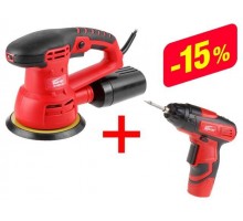 Эксцентриковая шлифмашина WORTEX RS 1250-1 AE в кор.+АКЦИЯ Аккум. шуруповерт WORTEX BS 4536-1 Li (+BS 4536-1 Li   СКИДКА на комплект -15%)