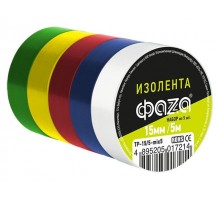 Изолента ПВХ 15ммх5м комплект 5 цветов ФАZА (130 мкм)