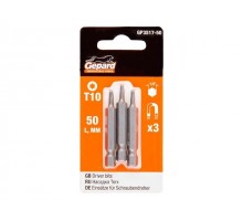 Насадка TORX T10 50мм  3шт GEPARD (GP3517-50) (бита звездочка шестилучевая звезда сталь S2  магнитная)