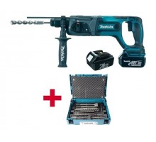 Аккум. перфоратор MAKITA LXT DHR 241 RFE в чем. + Набор насадок MAKITA 17 шт. (B-53877) (18.0 В, 2 акк., 3.0 А/ч Li-Ion, 1.9 Дж, вес 3.2 кг,)