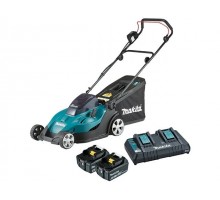 Газонокосилка аккумуляторная MAKITA LXT DLM 431 PT2 (18.0 В, 2 акк., 5.0 А/ч, Li-Ion, шир. 430 мм, выс. 20-75 мм, пластм. корпус, травосборник 40)