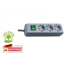 Удлинитель 1.5м (3 роз., 3.3кВт, с/з, выкл., ПВС) серебристо-серый Brennenstuhl Eco-Line (провод 3х1,5мм2, сила тока 16А, с/з - с заземляющим контакто