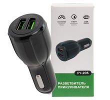 Автомобильное зарядное устройство FY-205 (12V-24V, USB 2:5V-Max 3.1A, QC3.0: 5V/3A,9V/2A,12V/1.5A)