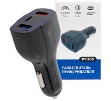 Автомобильное зарядное устройство FY-206 (12V-24V, USB 2/TYPE-C:5V-Max 2.4A, QC3.0: 5V/3A,9V/2A,12V/1.5A)