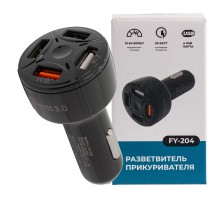 Автомобильное зарядное устройство FY-204 (12V-24V, USB 2, 3, 4:5V-Max 2.4A, QC3.0: 5V/3A,9V/2A,12V/1.5A)